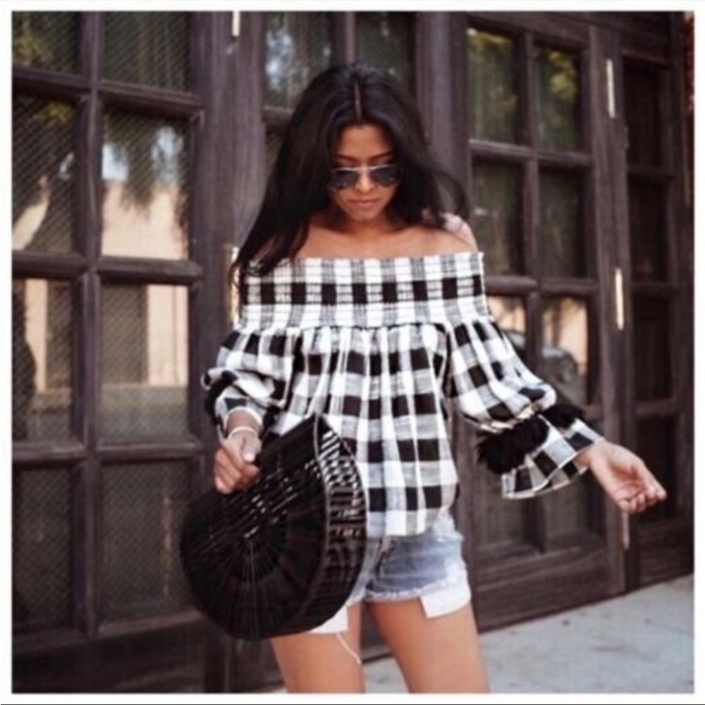 MISA Los Angeles Gingham Long Sleeve Top